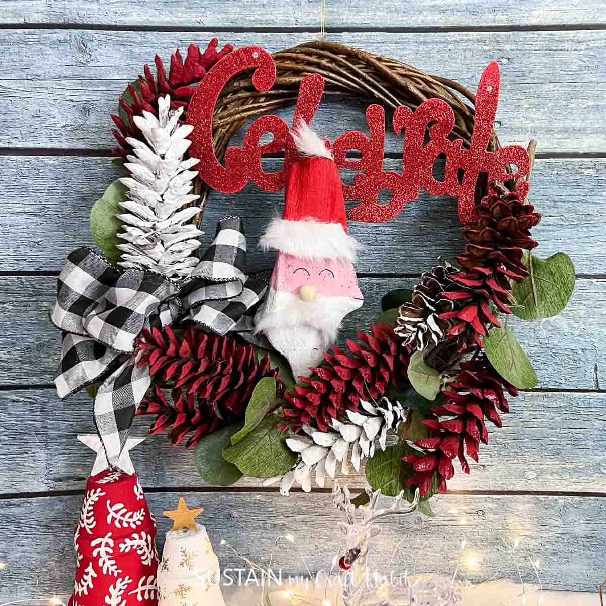 DIY Festive Santa Wreath with Pine Cones 2034