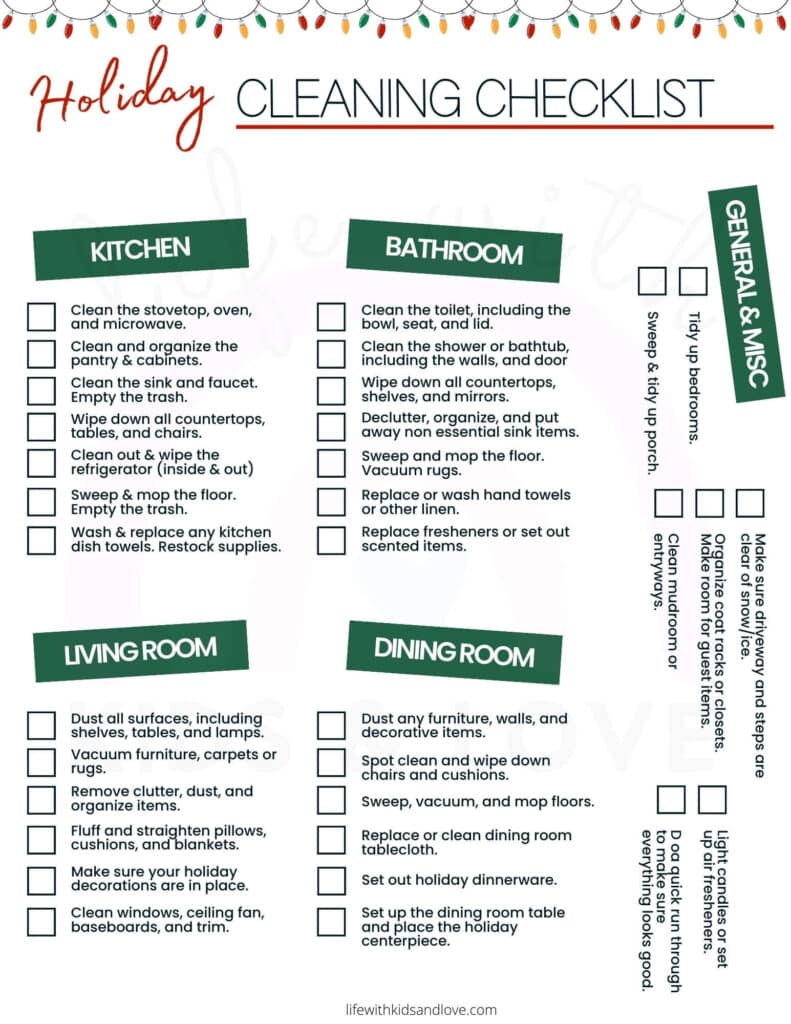 LWKL Holiday Cleaning Checklist Printable 