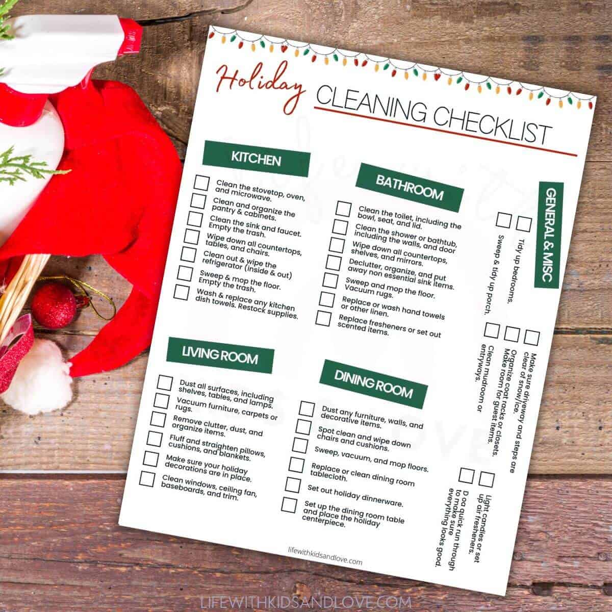 Holiday Cleaning Checklist Printable